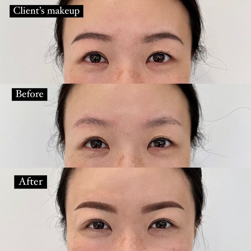 somibrow ombre brows girl3 with makeup, before and after